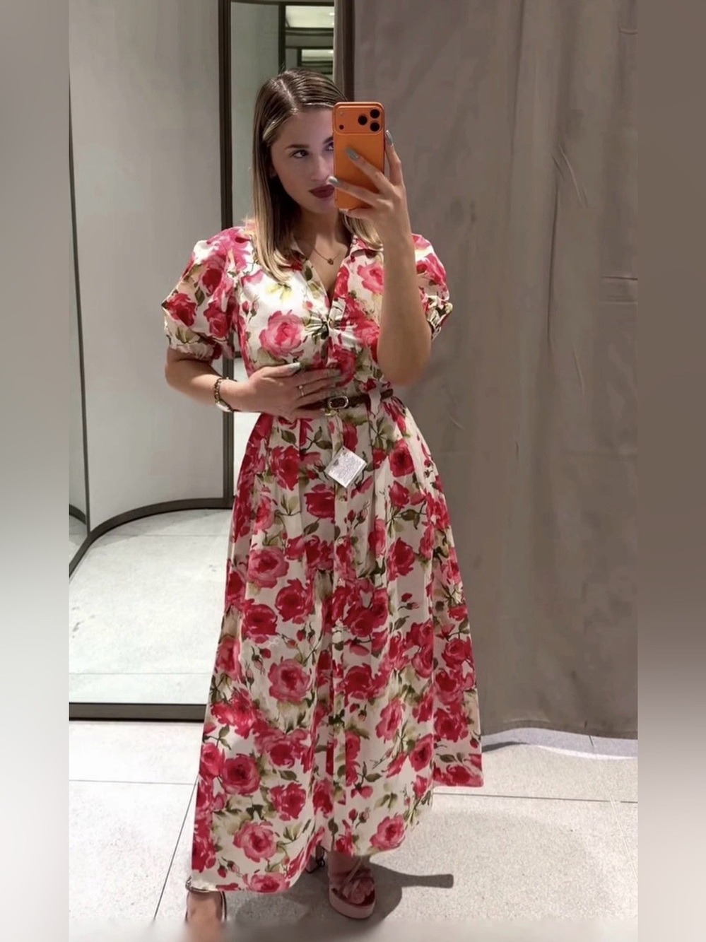 🔥🔥Zara Floral Button-Front Maxi Dress in Pink and Cream